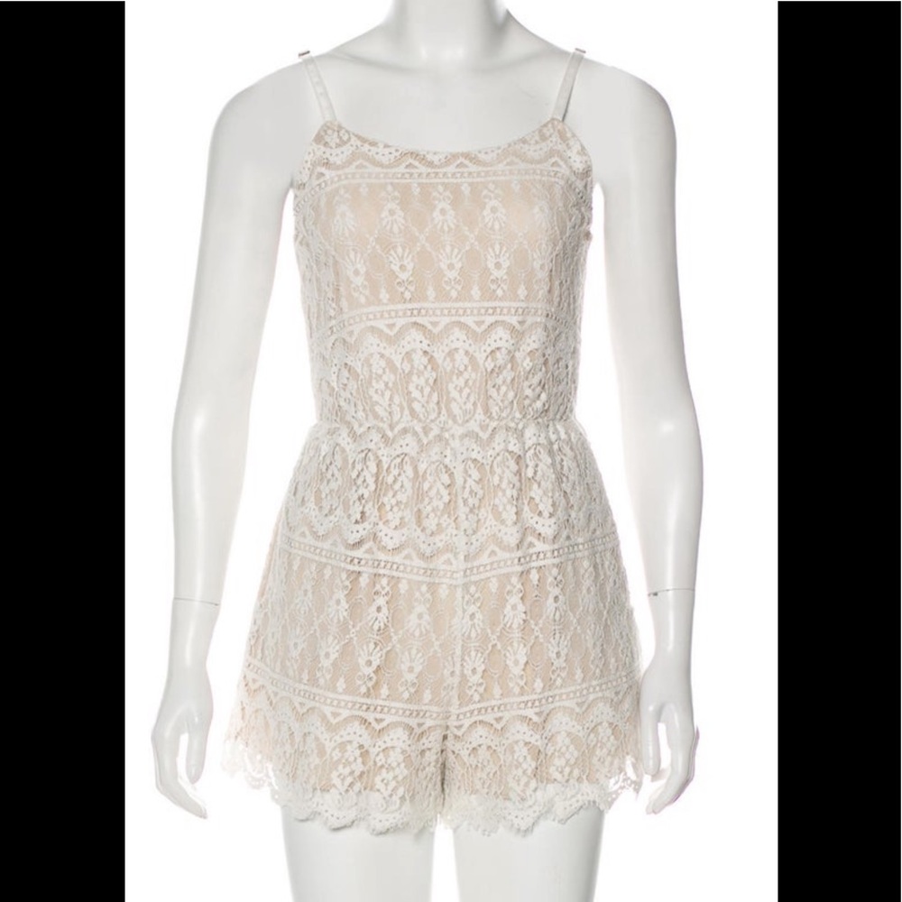 Alice + Olivia White Lace Romper with pockets
